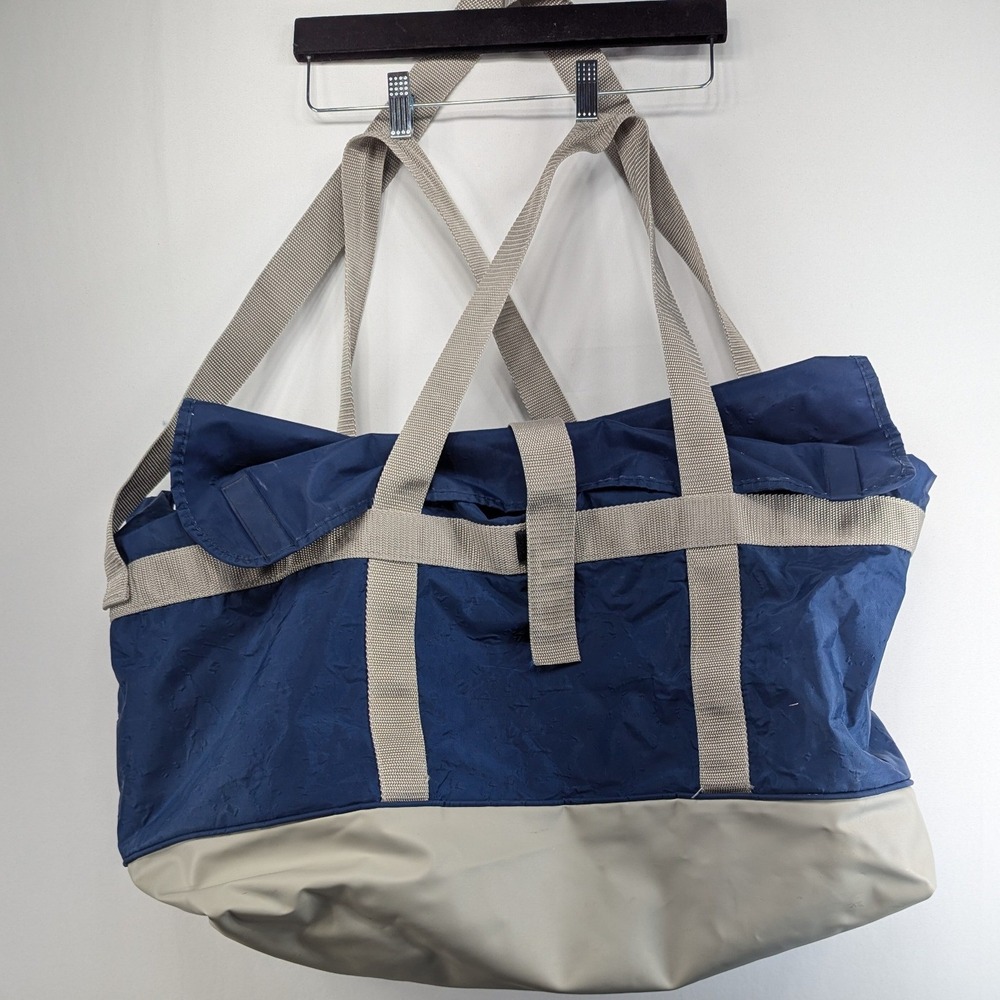 Vintage Tupperware Insulated Tote Bag Navy Blue Tan Large Picnic Grocery Bag
